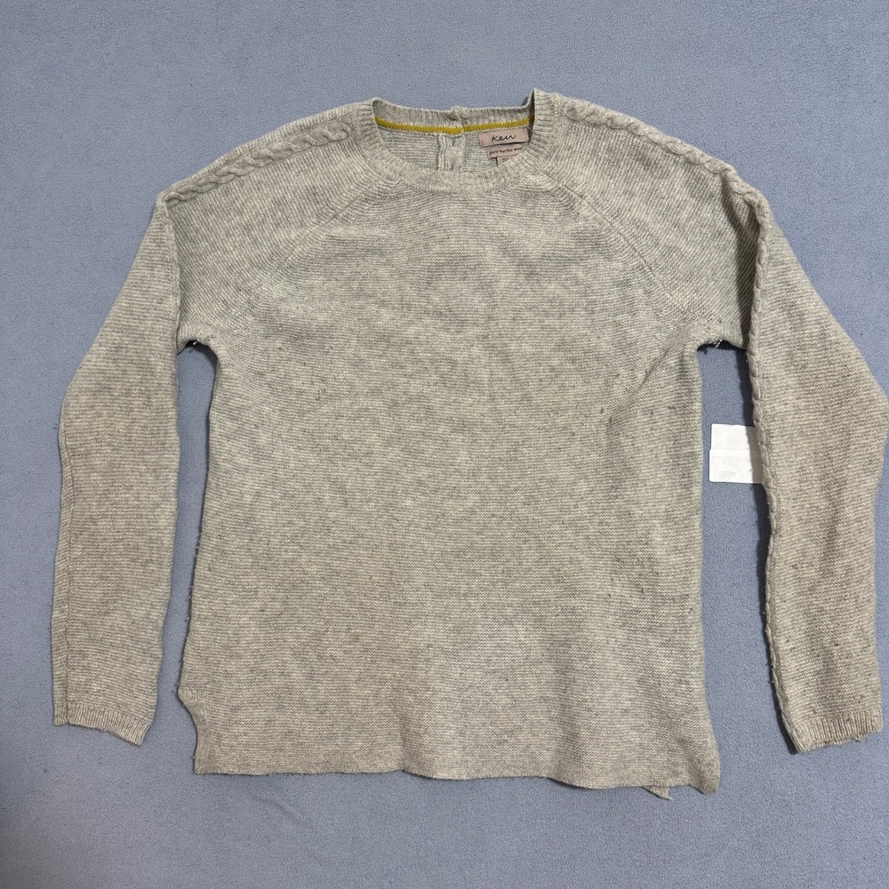 Kew Pure Merino Wool Cable Accent Button Back Sweater Gray Womens Size Large